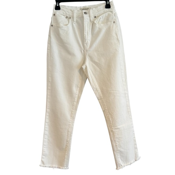 Madewell Denim - Madewell High Rise Slim Crop Boyjean White jeans pants raw hem size 24